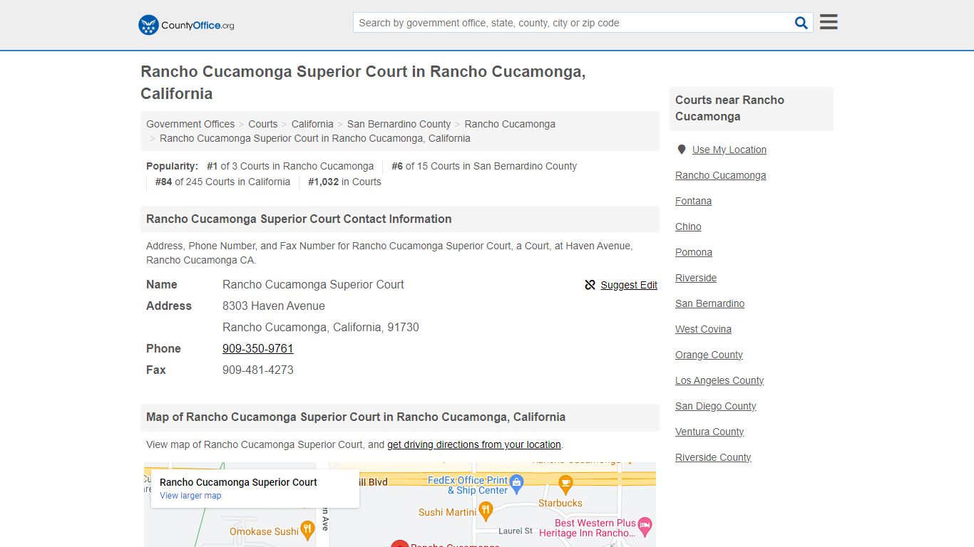 Rancho Cucamonga Superior Court - Rancho Cucamonga, CA (Address, Phone ...